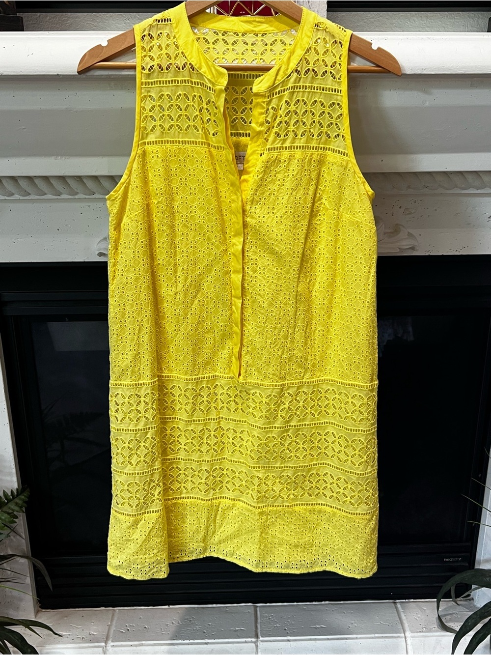LOFT Bright Yellow Eyelet Sleeveless Shift Dress